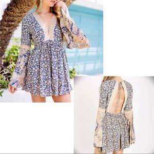 🎉HP🎉 Free People Once Upon A Summertime Romper Blue Print Sz S